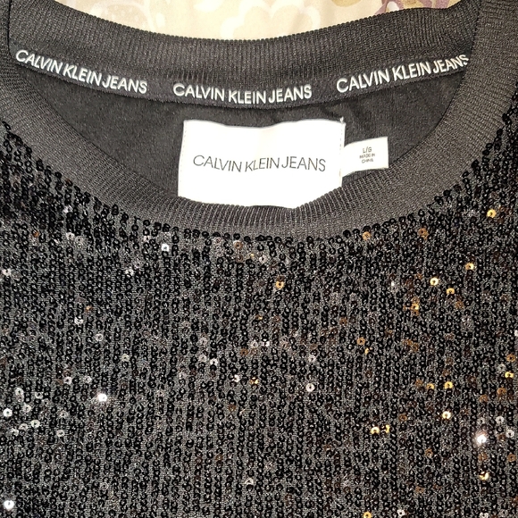 Calvin Klein Jeans Black Sequin Top Sz: L - Picture 8 of 9